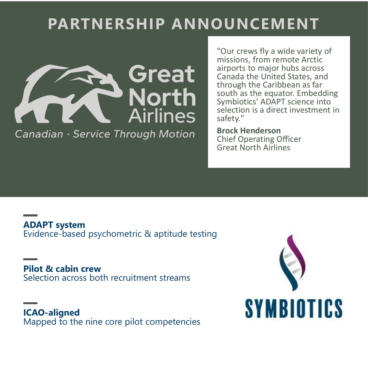Great North Airlines Formalizes Psychometric Assessment Agreement with Symbiotics Ltd